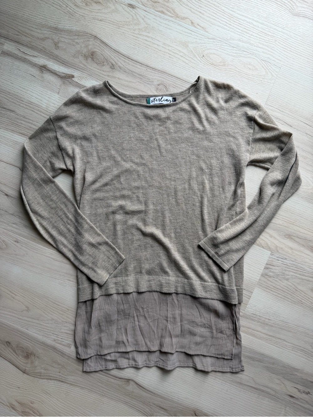 Sterling Women's Taupe Layered Crewneck Sweater -0135